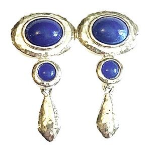 MONET Vintage Hammered Silver Blue Earrings
